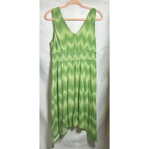 Womens Soma Sz L Midi Asymmetric Dress Comfy Peasant Green Flowy pleated Waist - Picture 3 of 3
